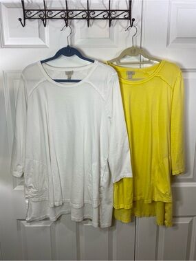 2fer!!! LOGO by Lori Goldstein White & Yellow Scoop Neck Tunic Pair